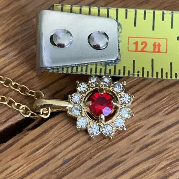 FAUX RUBY AND DIAMANTÉ PENDANT ON GOLDEN CHAIN,JULY BIRTHSTONE - Picture 5 of 7